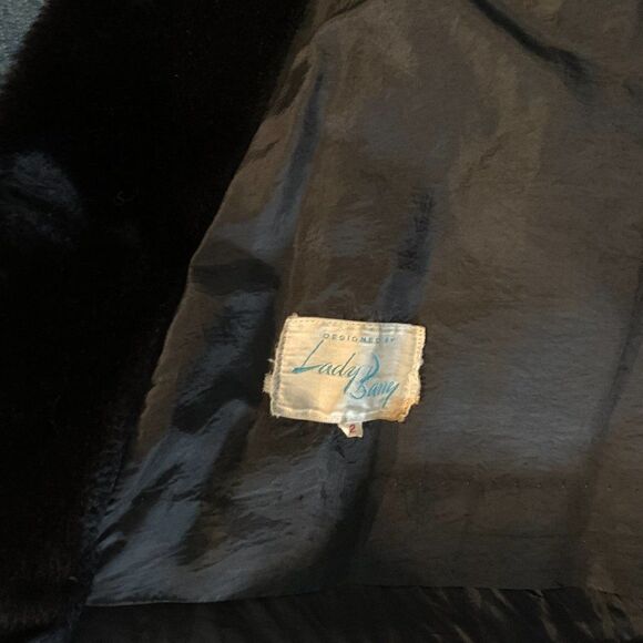 Lady Barry Vintage black faux fur double breasted coat with taffeta lining M - Picture 13 of 13